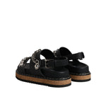 Dolce & Gabbana Black Crystal Embellish Strap Sandals Shoes LA12514-36