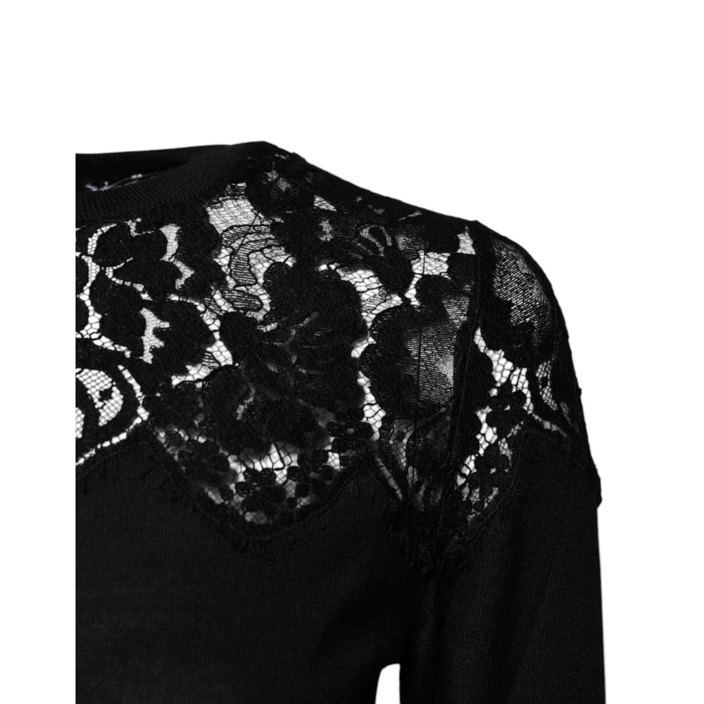 Dolce & Gabbana Black Floral Lace Long Sleeves Blouse Top TSH878528-36