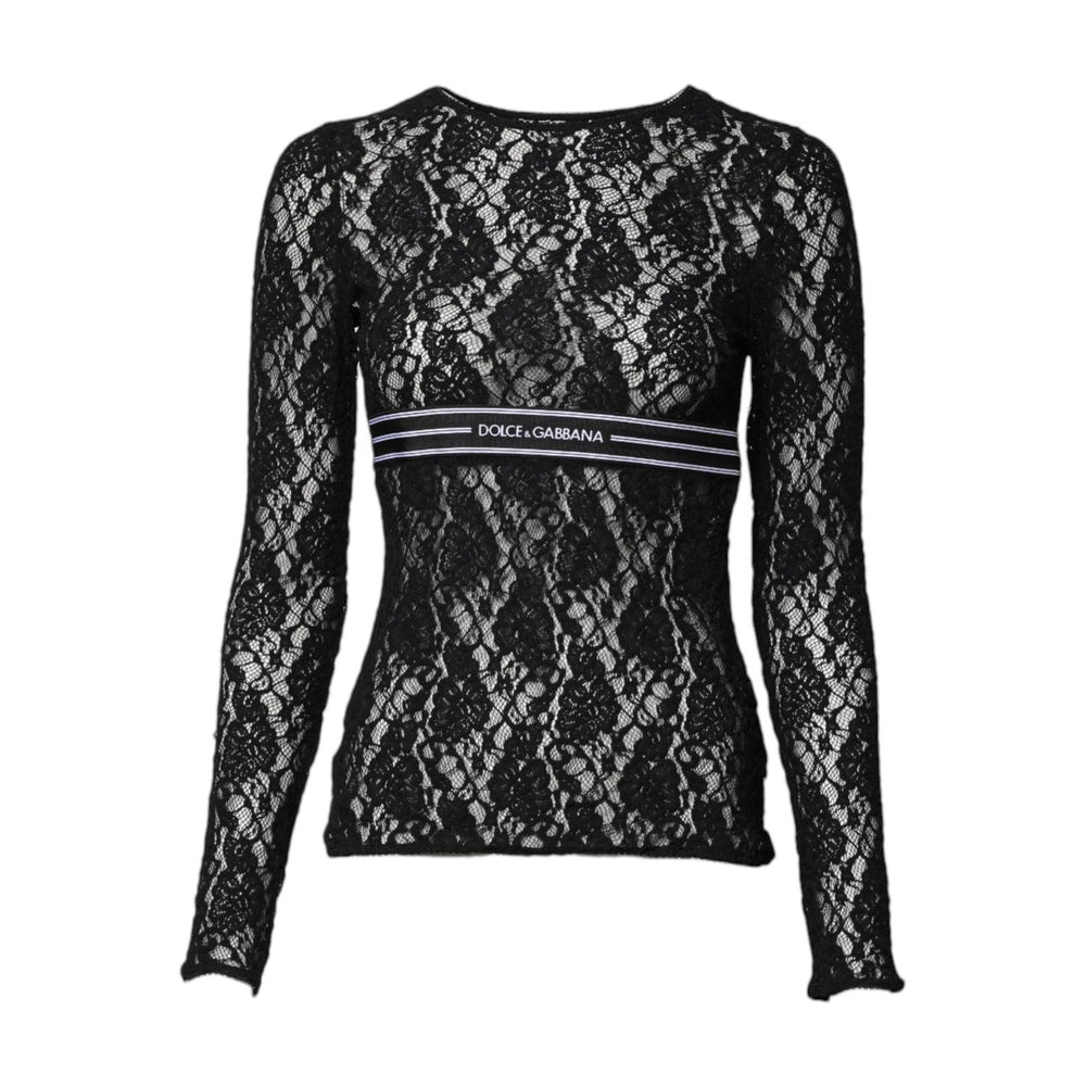 Dolce & Gabbana Black Floral Lace Long Sleeves Pullover Top TSH878602-40
