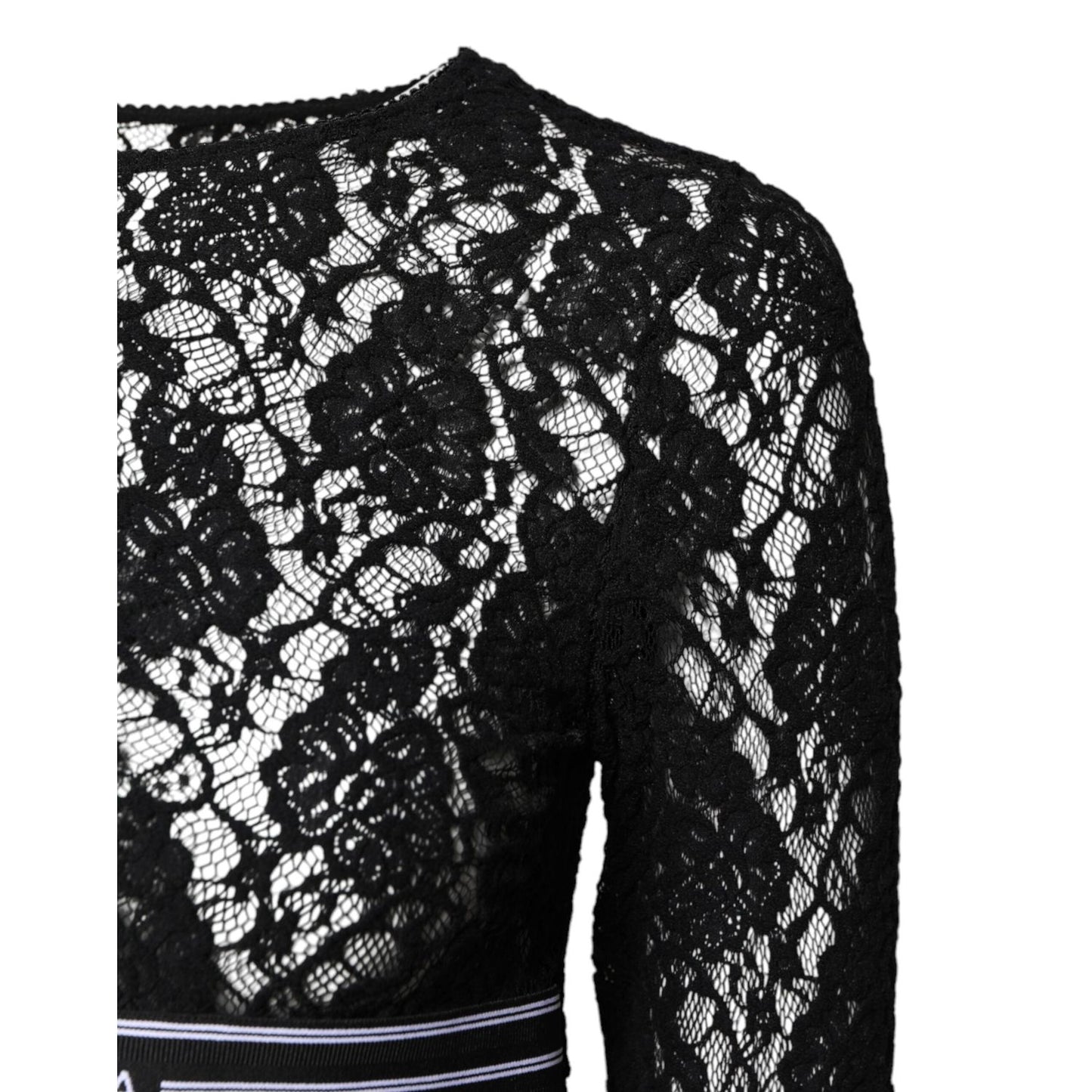 Dolce & Gabbana Black Floral Lace Long Sleeves Pullover Top TSH878602-40