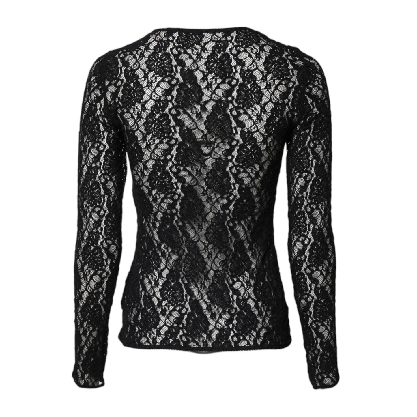 Dolce & Gabbana Black Floral Lace Long Sleeves Pullover Top TSH878602-40