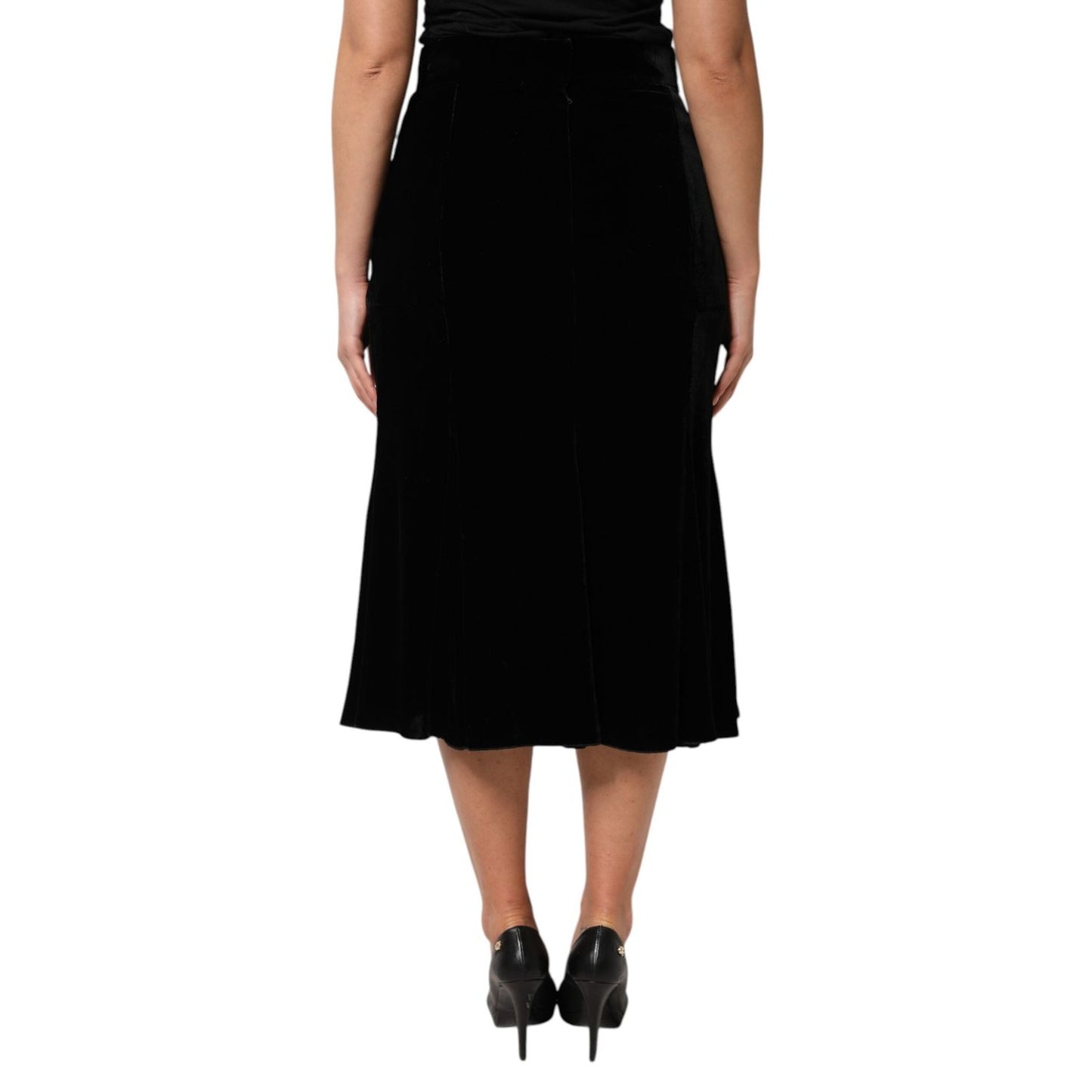 Dolce & Gabbana Black High Waist Fit Flared Midi Skirt SKI2148-46