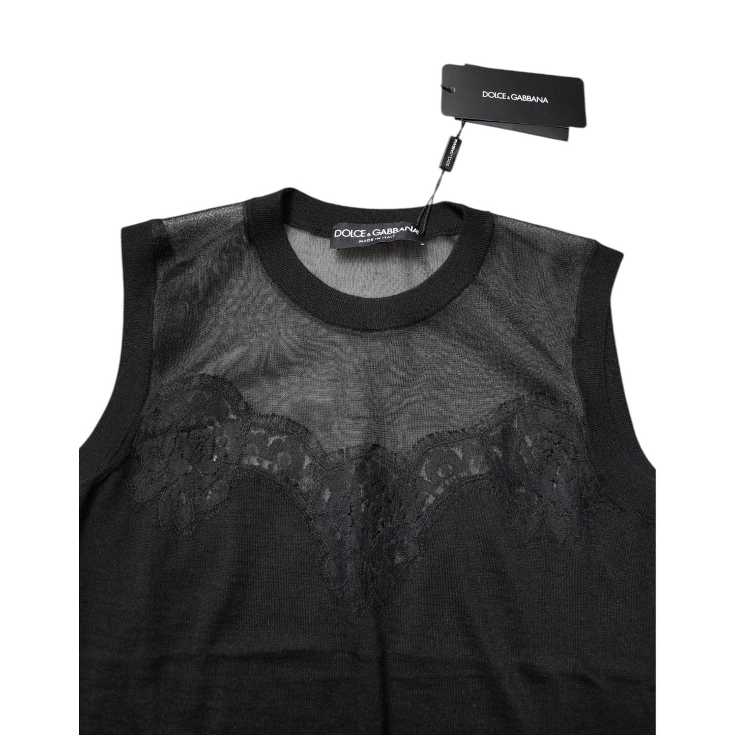 Dolce & Gabbana Black Lace Sheer Crew Neck Sleeveless Top TSH878592-38