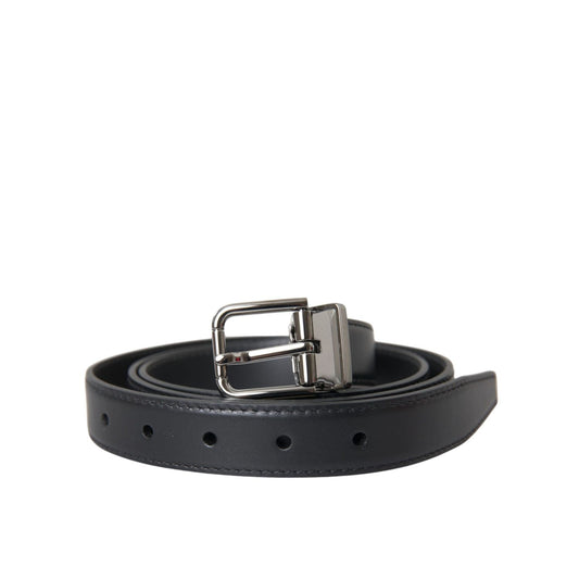 Dolce & Gabbana Black Leather Silver Metal Buckle Men Belt