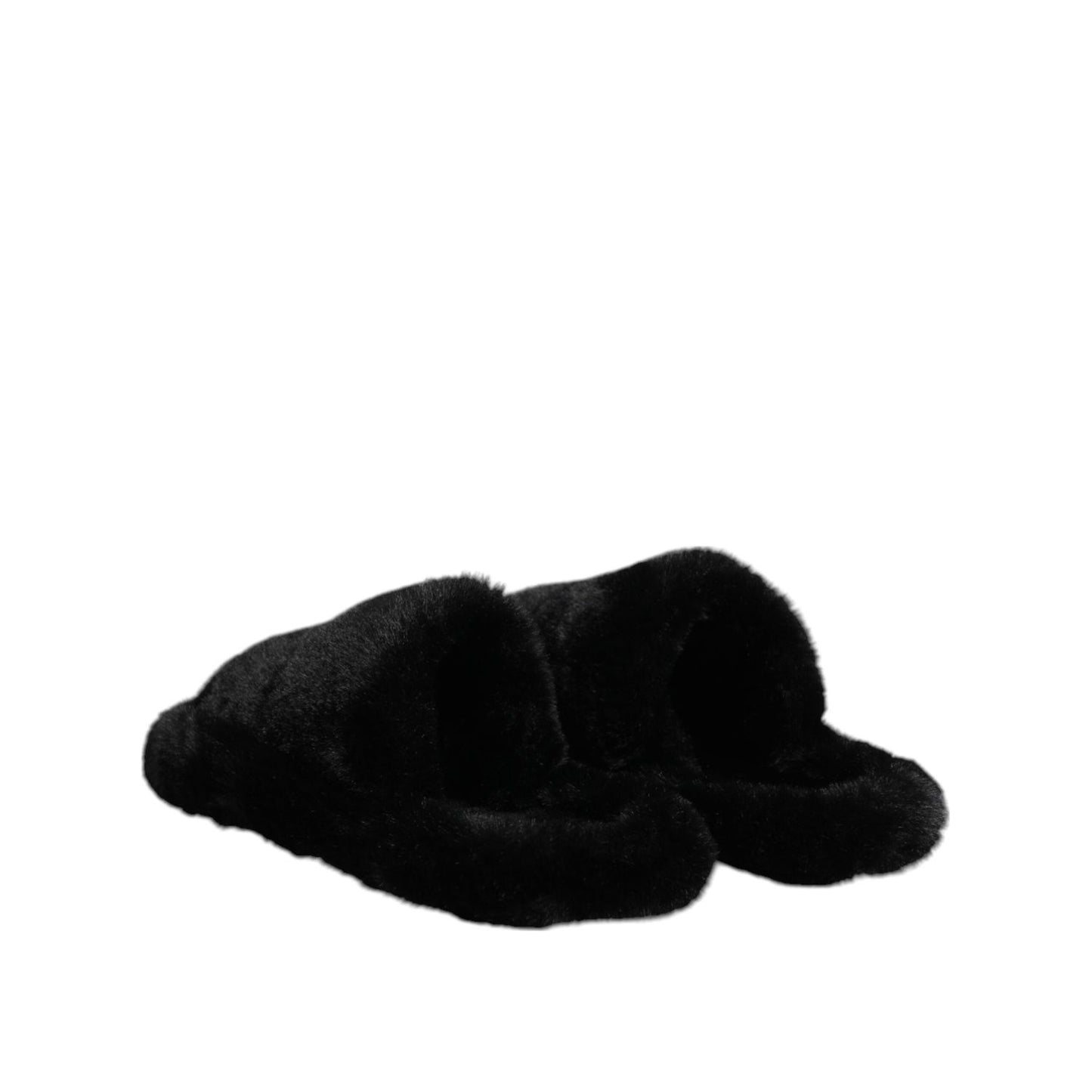 Dolce & Gabbana Black Polyester Velvet Slides Slipper Shoes MV7563-39
