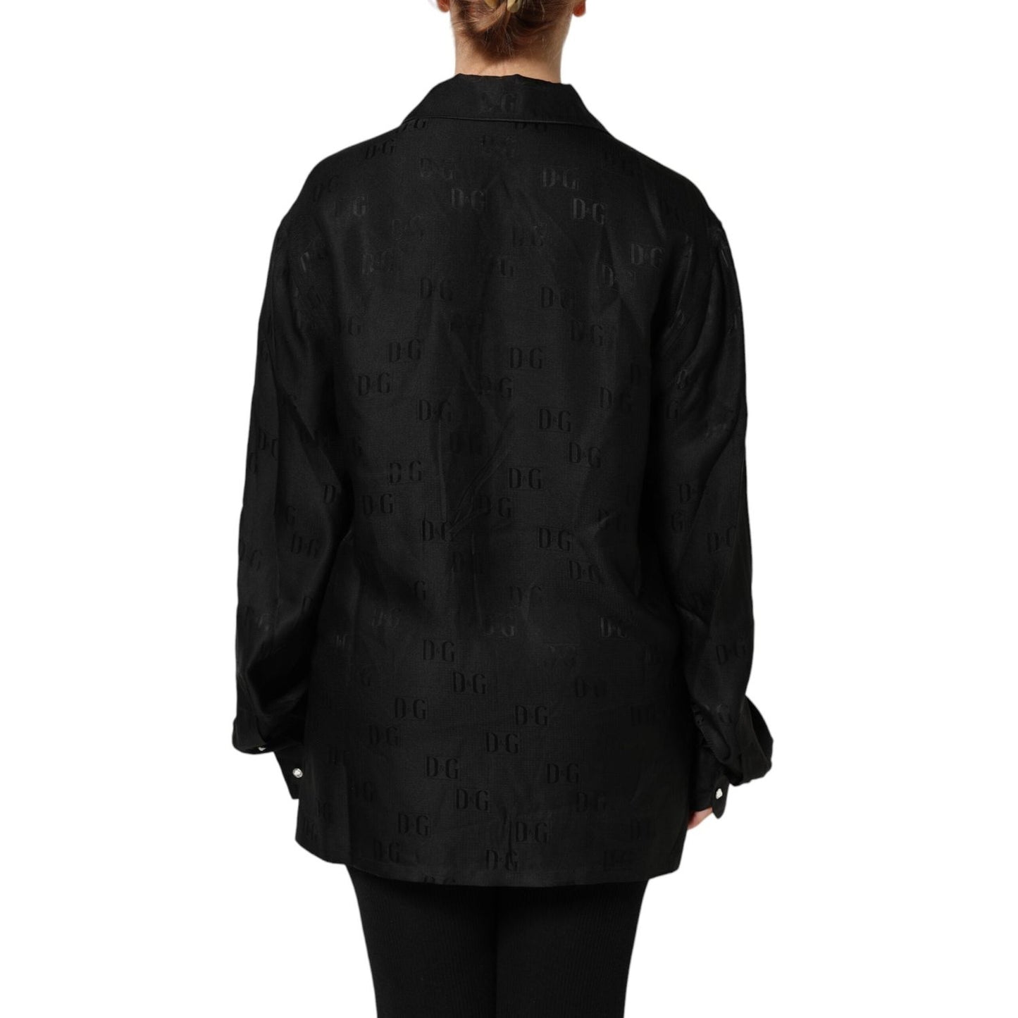 Dolce & Gabbana Black Silk DG Embroidery Long Sleeves Top TSH906996-40