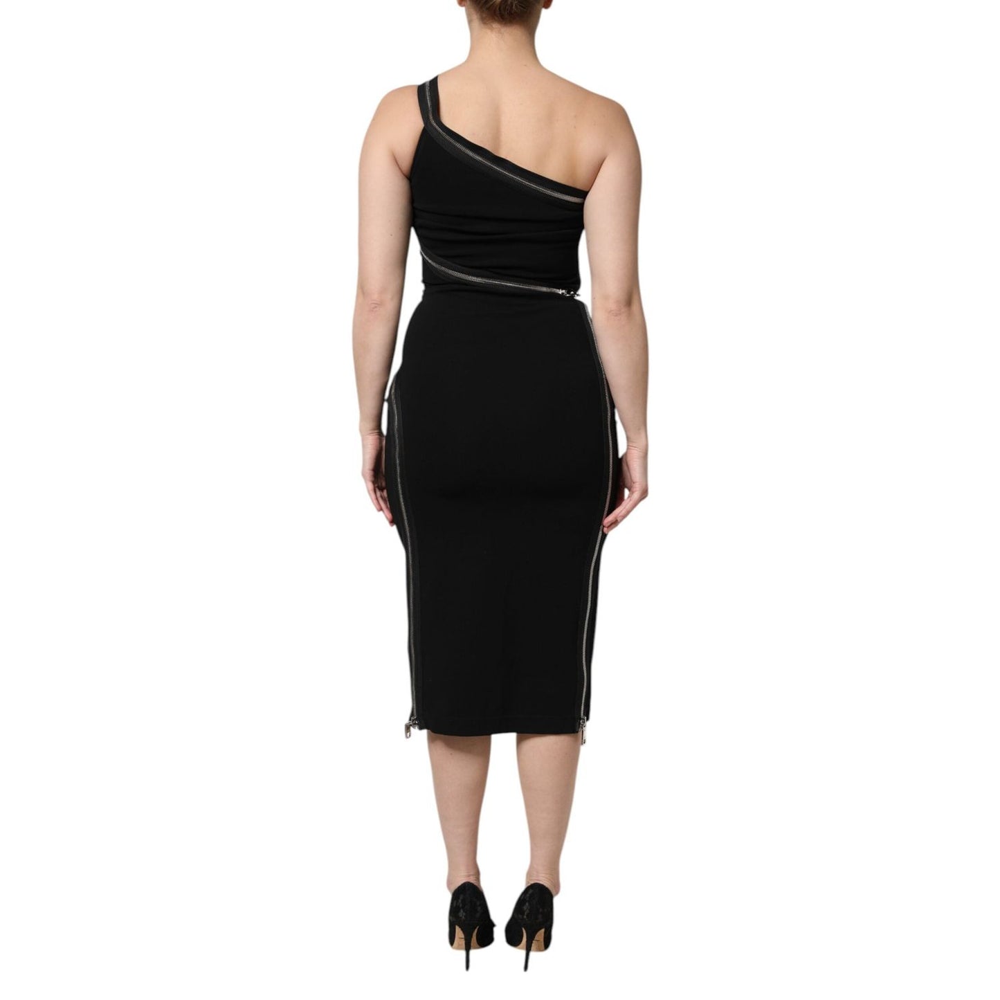 Dolce & Gabbana Black Viscose One Shoulder Zipper Sheath Dress DR281221-40