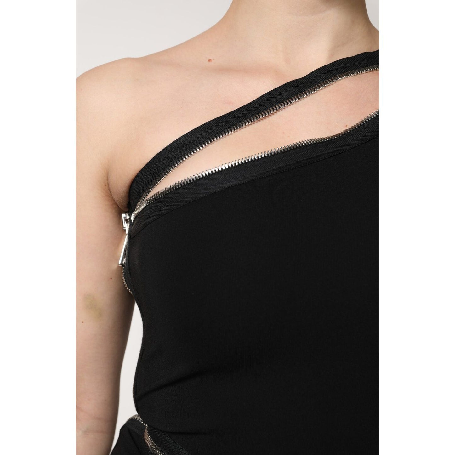 Dolce & Gabbana Black Viscose One Shoulder Zipper Sheath Dress DR281221-40
