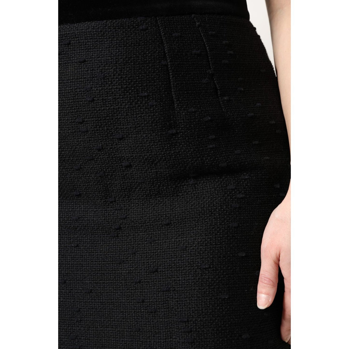 Dolce & Gabbana Black Wool Fringe High Waist Pencil Mini Skirt SKI2075-44