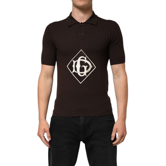 Dolce & Gabbana Brown Wool Logo Embroidered Men Polo T-shirt