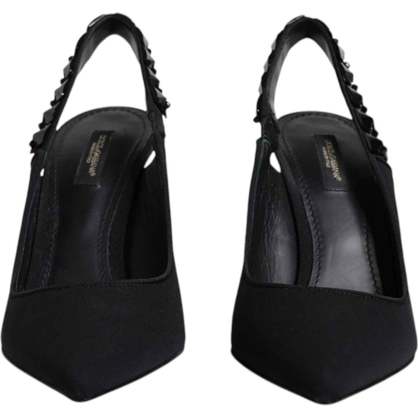 Dolce & Gabbana Dolce & Gabbana Black Embellished Charmeuse Slingback Shoes LA12195-39 1728,67345645728,Black,Dolce & Gabbana,EU39/US8.5,Material: Viscose,Preowned / Defect,Sandals - Women - Shoes,Shoes,Women,Women - Shoes