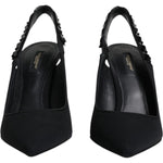 Dolce & Gabbana Dolce & Gabbana Black Embellished Charmeuse Slingback Shoes LA12195-39 1728,67345645728,Black,Dolce & Gabbana,EU39/US8.5,Material: Viscose,Preowned / Defect,Sandals - Women - Shoes,Shoes,Women,Women - Shoes