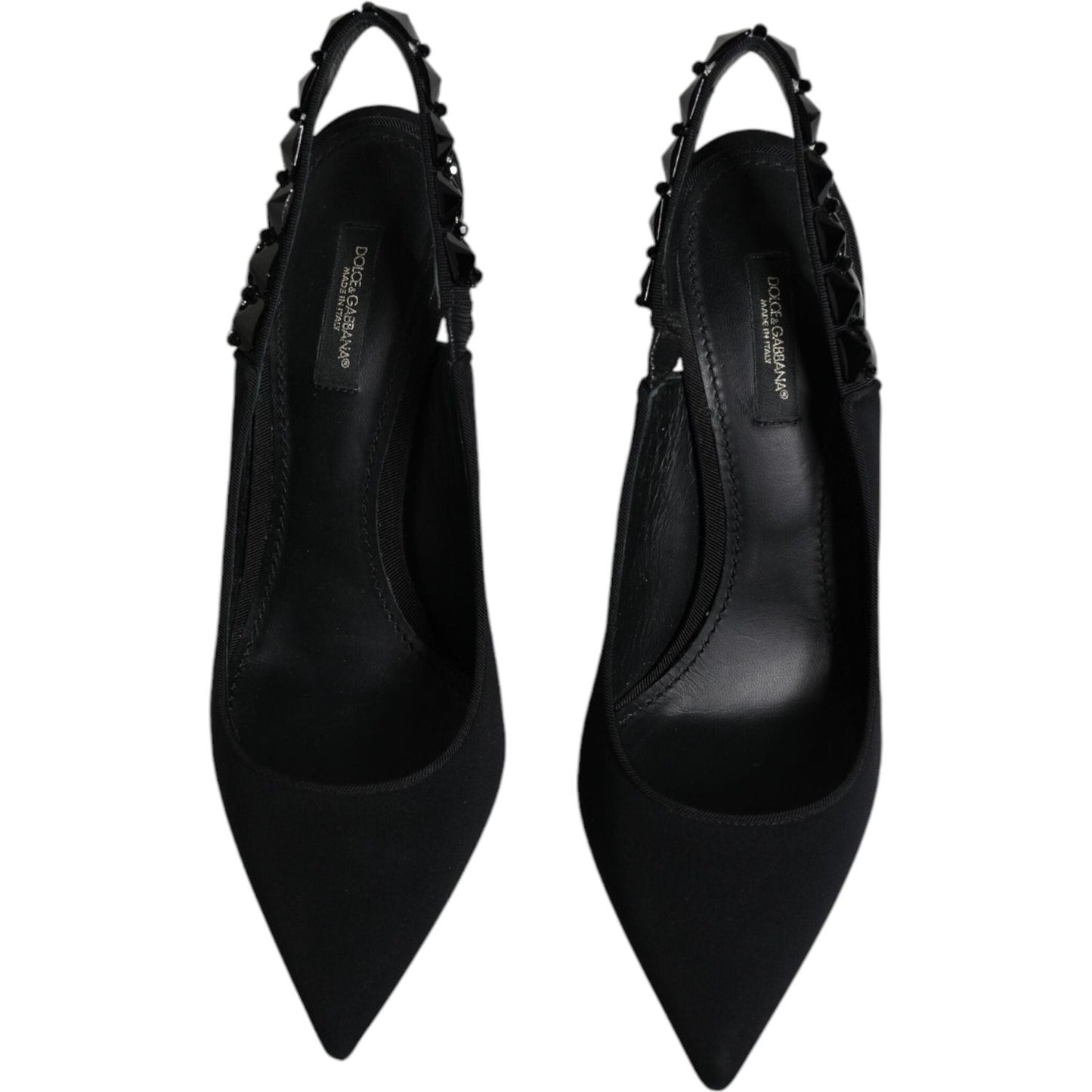 Dolce & Gabbana Dolce & Gabbana Black Embellished Charmeuse Slingback Shoes LA12195-39 1728,67345645728,Black,Dolce & Gabbana,EU39/US8.5,Material: Viscose,Preowned / Defect,Sandals - Women - Shoes,Shoes,Women,Women - Shoes