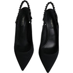 Dolce & Gabbana Dolce & Gabbana Black Embellished Charmeuse Slingback Shoes LA12195-39 1728,67345645728,Black,Dolce & Gabbana,EU39/US8.5,Material: Viscose,Preowned / Defect,Sandals - Women - Shoes,Shoes,Women,Women - Shoes