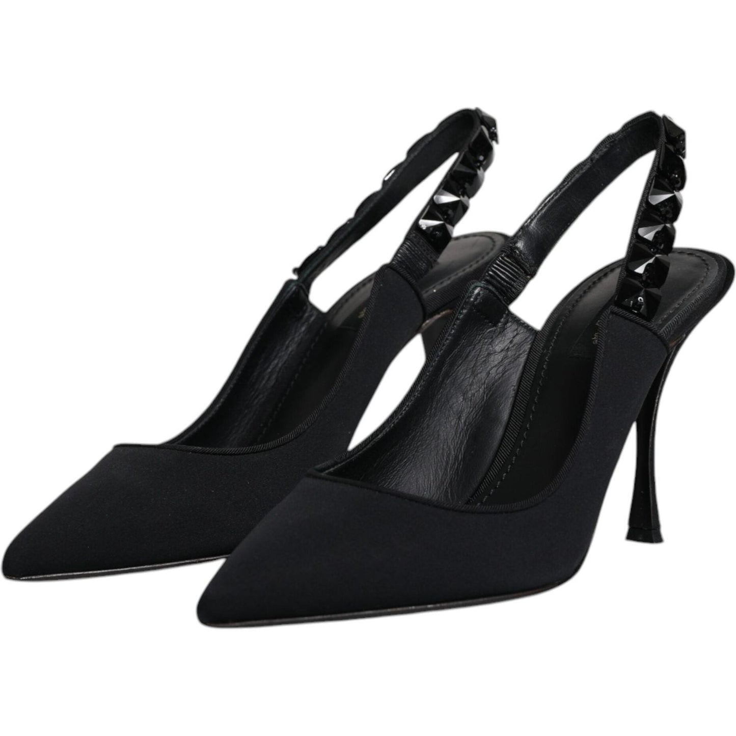Dolce & Gabbana Dolce & Gabbana Black Embellished Charmeuse Slingback Shoes LA12195-39 1728,67345645728,Black,Dolce & Gabbana,EU39/US8.5,Material: Viscose,Preowned / Defect,Sandals - Women - Shoes,Shoes,Women,Women - Shoes