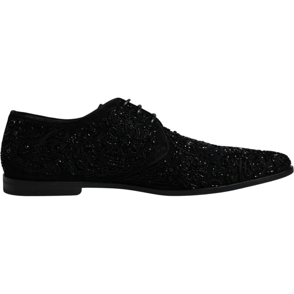 Dolce & Gabbana Black Embellished Suede Derby Formal Shoes MV6313-45