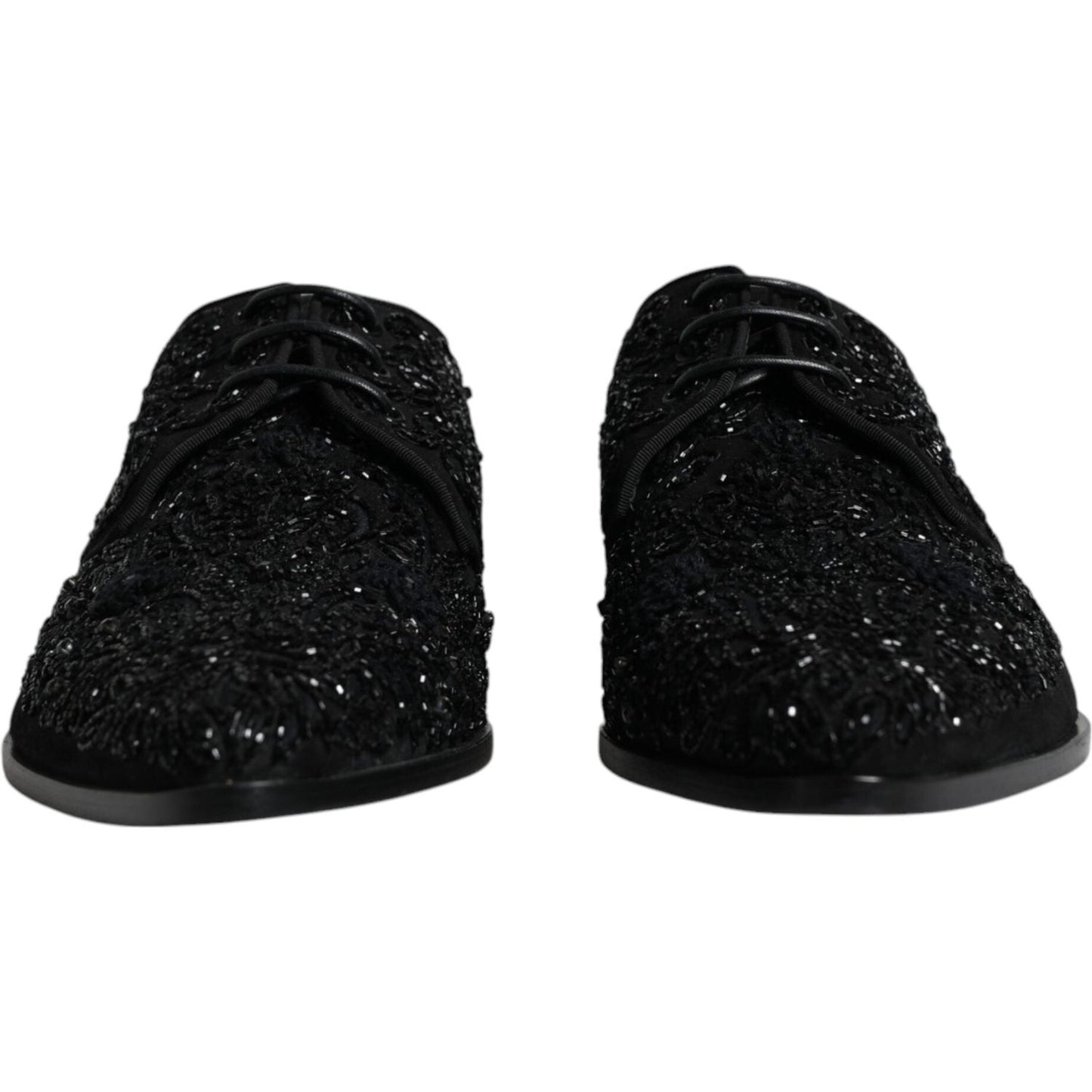 Dolce & Gabbana Black Embellished Suede Derby Formal Shoes MV6313-45