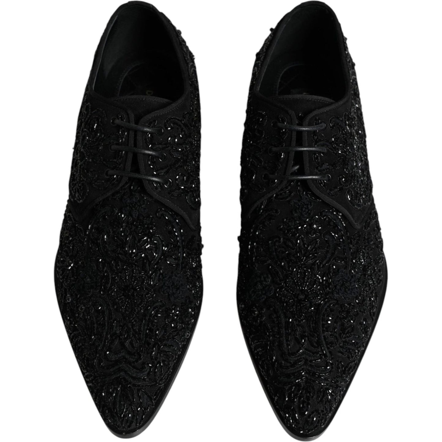 Dolce & Gabbana Black Embellished Suede Derby Formal Shoes MV6313-45