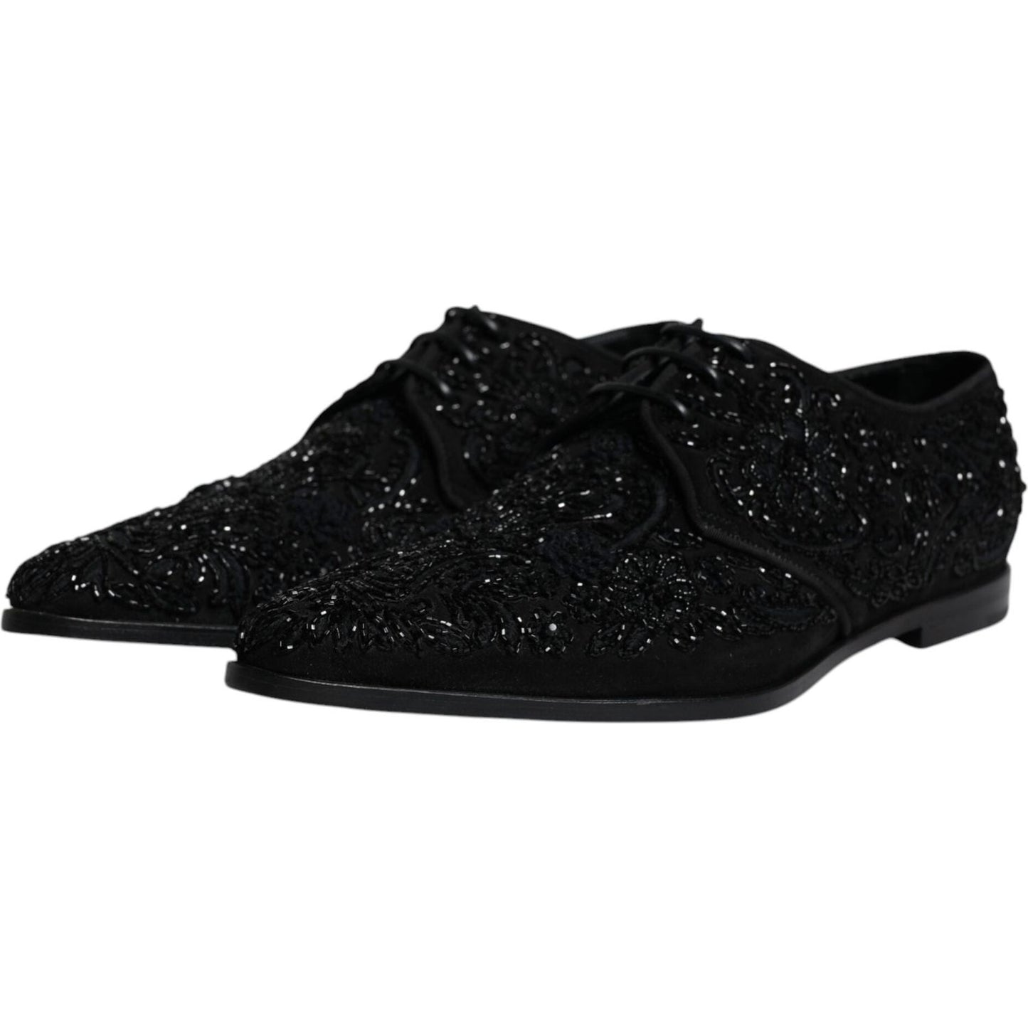 Dolce & Gabbana Black Embellished Suede Derby Formal Shoes MV6313-45