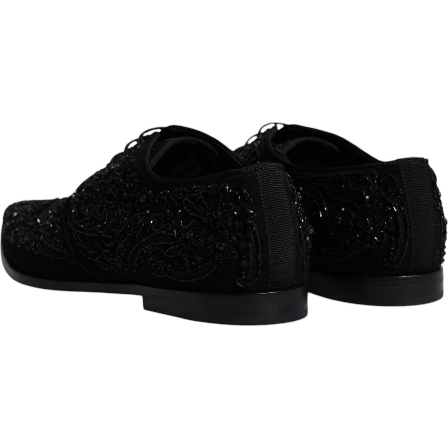 Dolce & Gabbana Black Embellished Suede Derby Formal Shoes MV6313-45