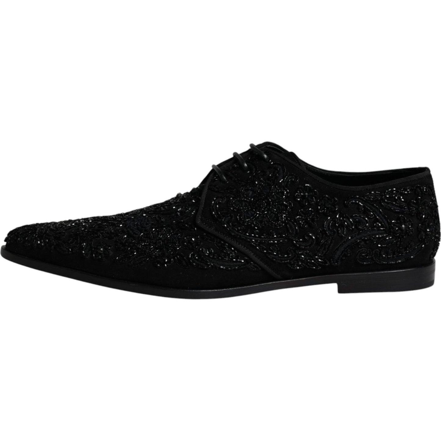 Dolce & Gabbana Black Embellished Suede Derby Formal Shoes MV6313-45