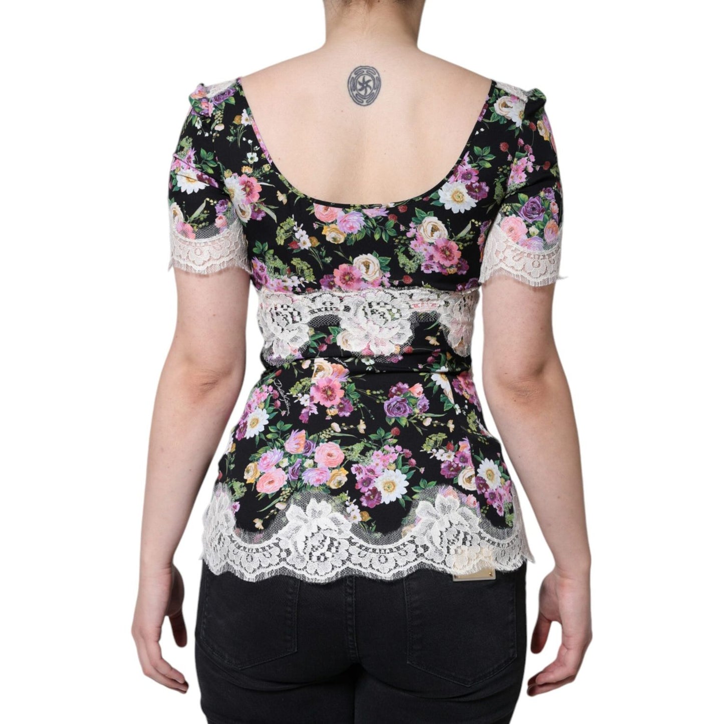 Dolce & Gabbana Black Floral Lace Short Sleeves Blouse Top TSH86564-40