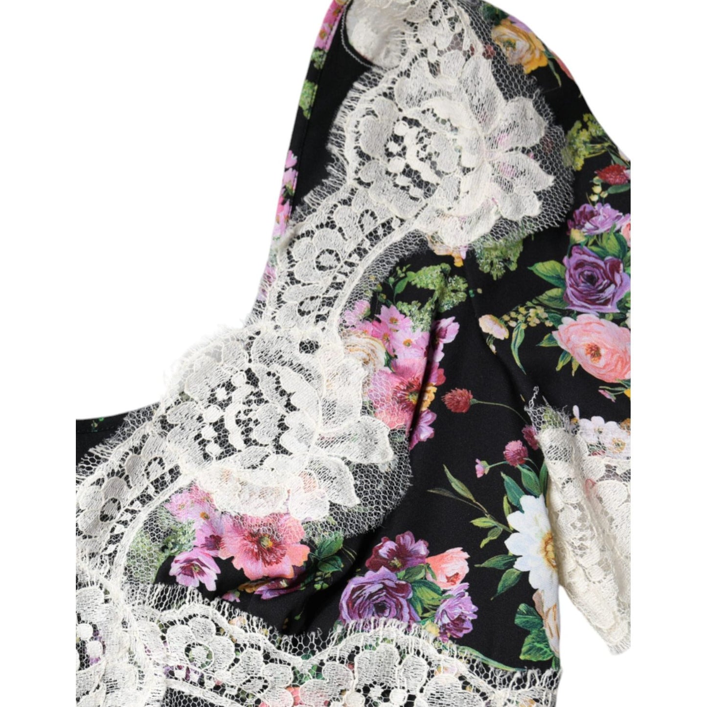Dolce & Gabbana Black Floral Lace Short Sleeves Blouse Top TSH86564-40