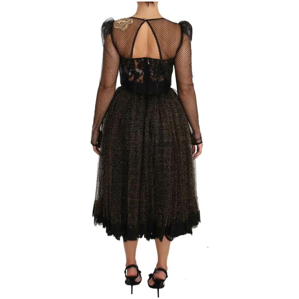 Dolce & Gabbana Black Gold Crystal Heart A-line Dress DR1583-44