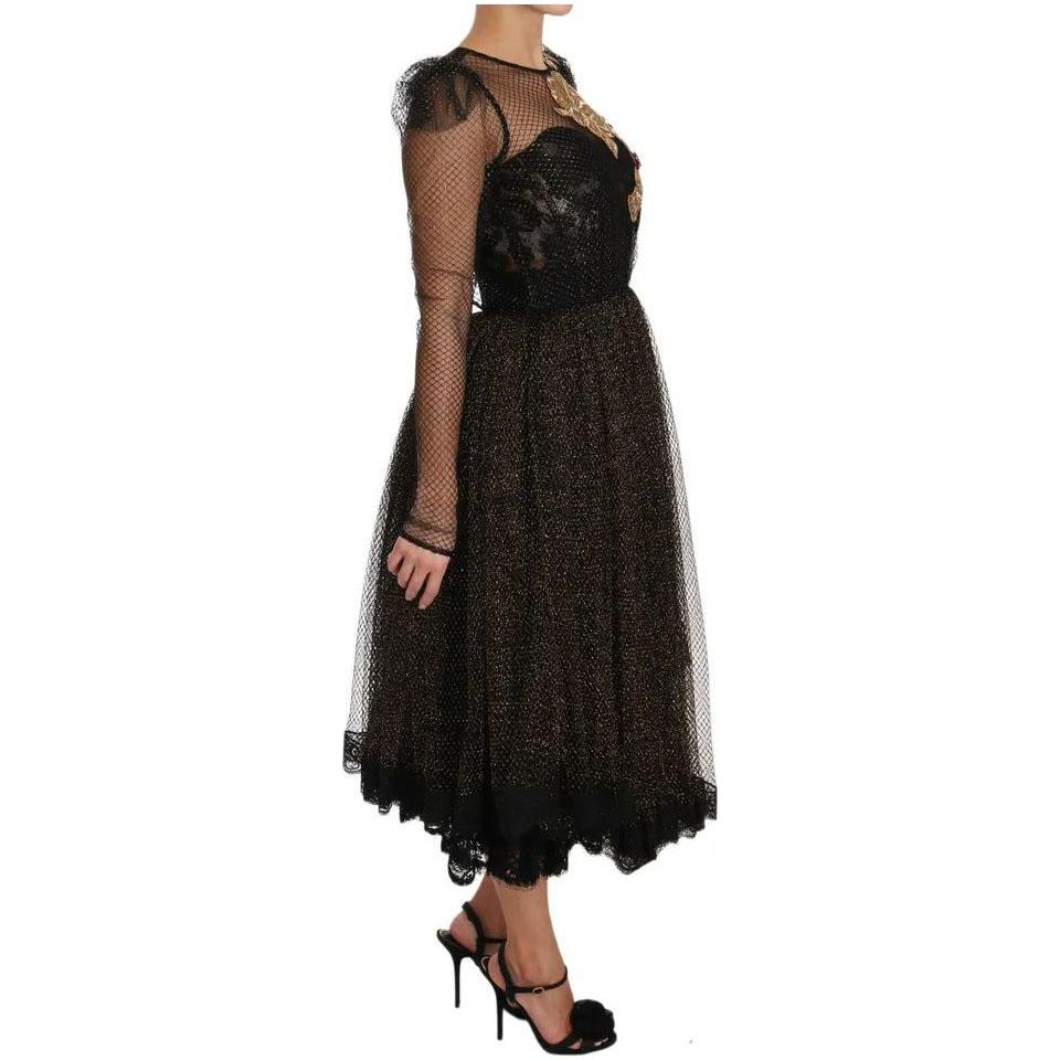 Dolce & Gabbana Black Gold Crystal Heart A-line Dress DR1583-44