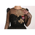 Dolce & Gabbana Black Gold Crystal Heart A-line Dress DR1583-44