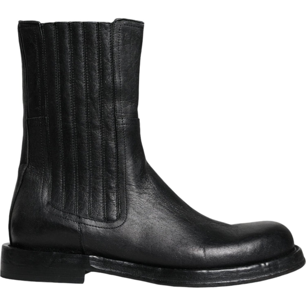 Dolce & Gabbana Black Horse Leather Mid Calf Boots Shoes MV6212-41