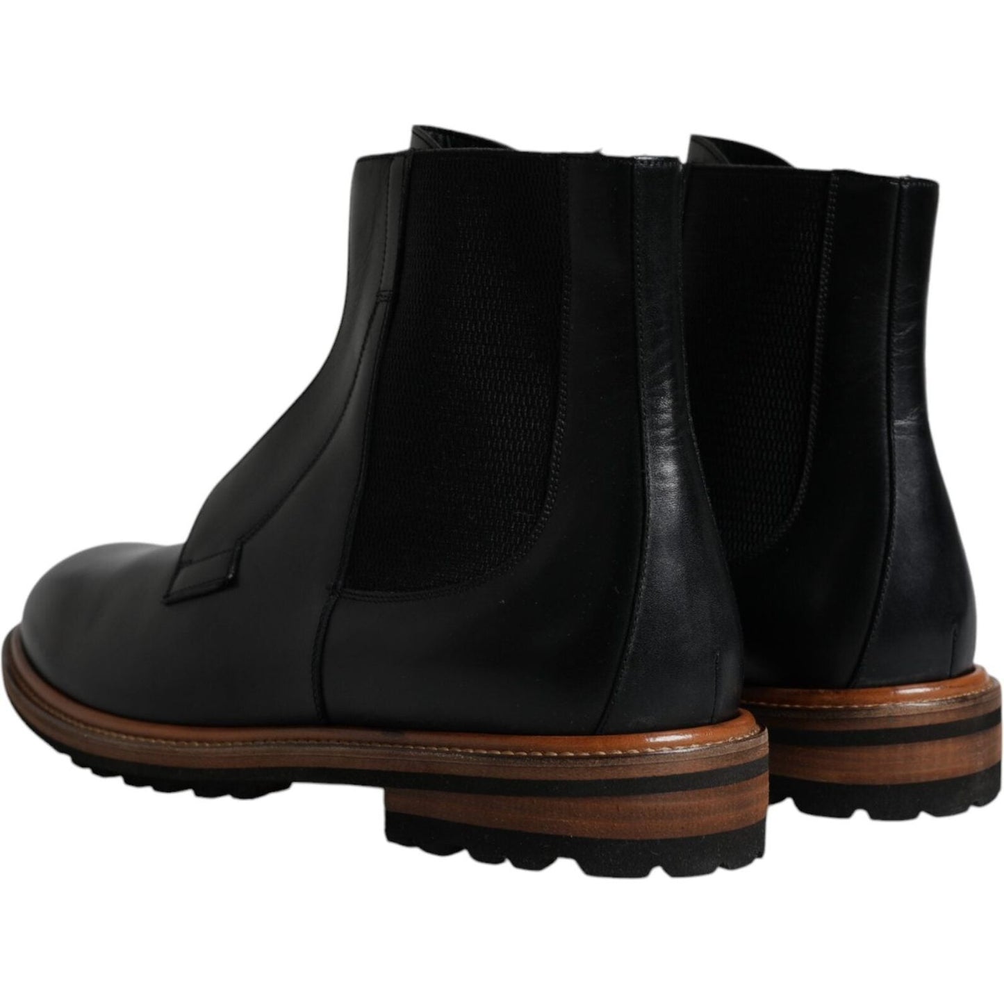 Dolce & Gabbana Black Leather Chelsea Mid Calf Men Boots Shoes MV6312-42.5