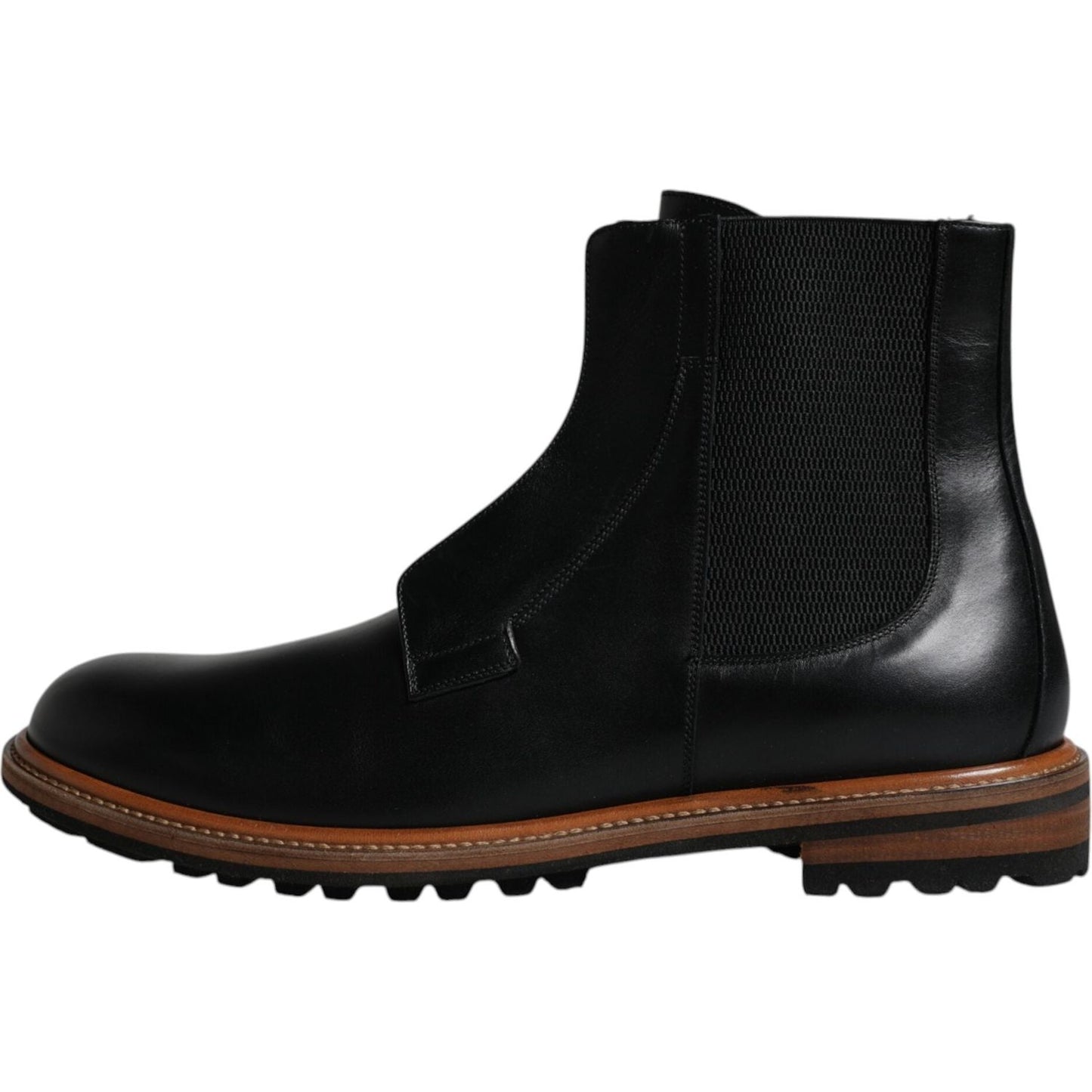 Dolce & Gabbana Black Leather Chelsea Mid Calf Men Boots Shoes MV6312-42.5
