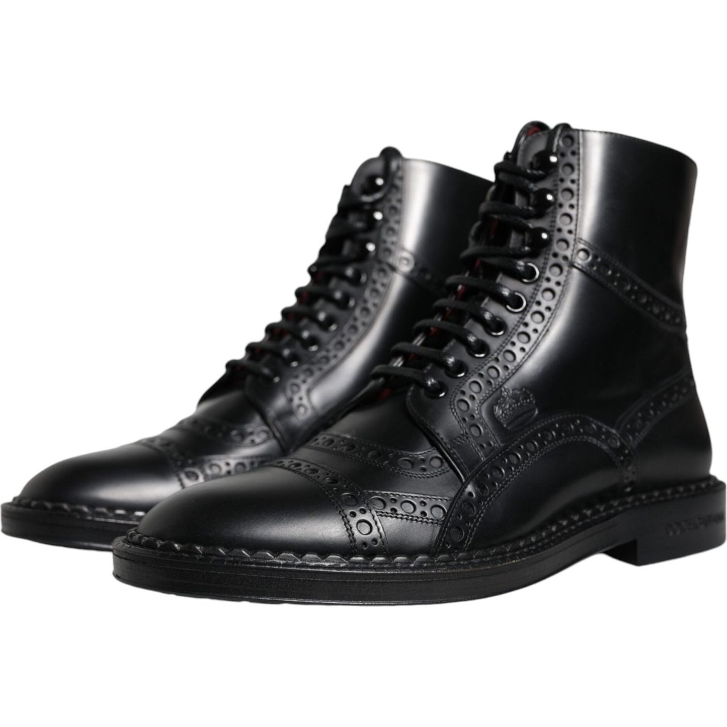 Dolce & Gabbana Black Leather Lace Up Mid Calf Boots Shoes MV5044-39