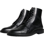 Dolce & Gabbana Black Leather Lace Up Mid Calf Boots Shoes MV5044-39