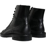 Dolce & Gabbana Black Leather Lace Up Mid Calf Boots Shoes MV5044-39