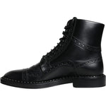 Dolce & Gabbana Black Leather Lace Up Mid Calf Boots Shoes MV5044-39
