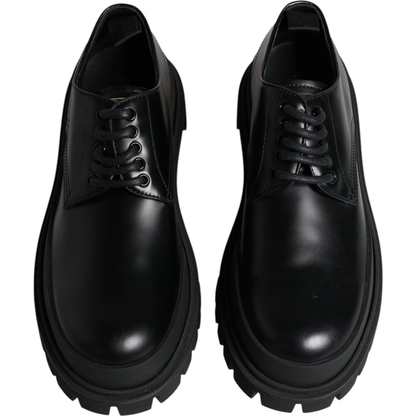 Dolce & Gabbana Black Leather Lace Up Trekking Dress Shoes -45