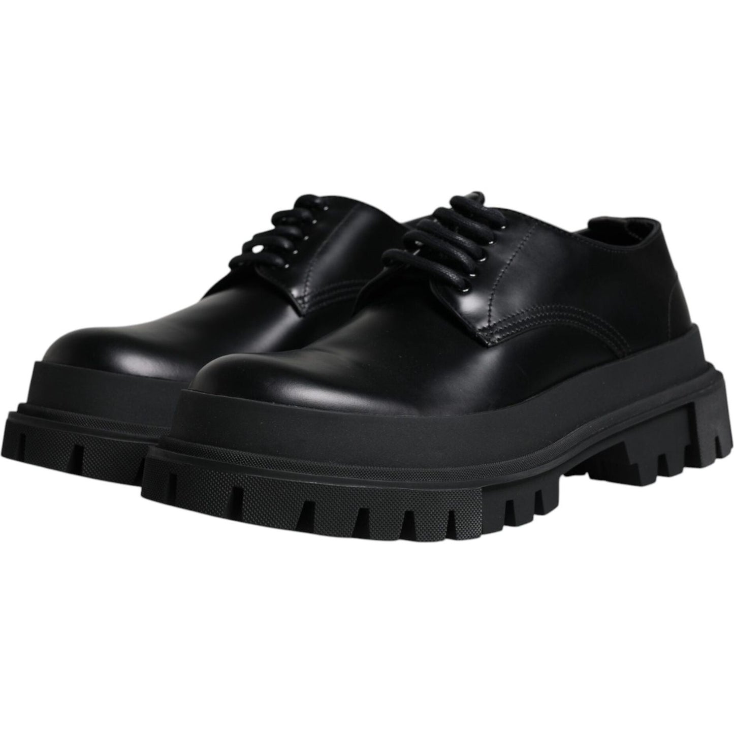Dolce & Gabbana Black Leather Lace Up Trekking Dress Shoes -45