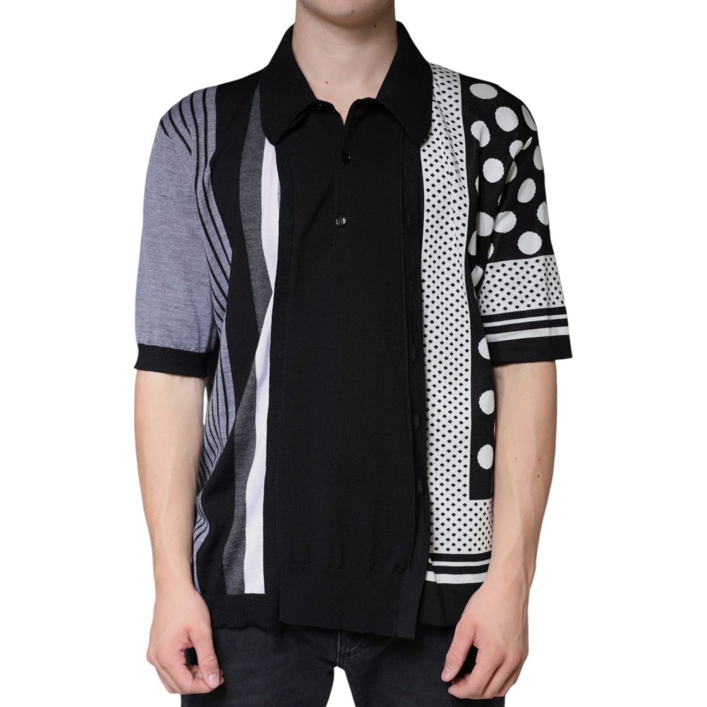 Dolce & Gabbana Black White Polka Dot Collared Polo T-shirt TSH7929-52