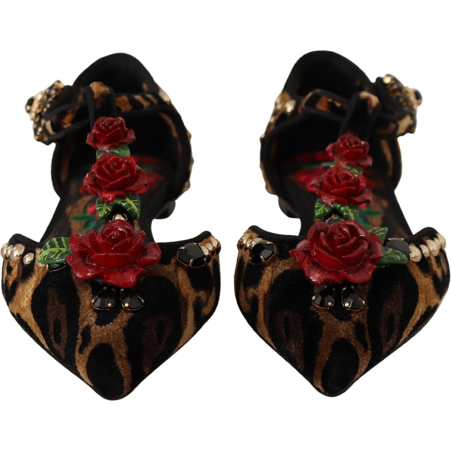 Dolce & Gabbana Floral Embellished Leopard T-Strap Sandals 1728,67345645728,Brown,Dolce & Gabbana,EU35/US4.5,Flat Shoes - Women - Shoes,Material: 100% Leather,New with tags,Women Dolce & Gabbana LA9956 - 35