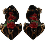 Dolce & Gabbana Floral Embellished Leopard T-Strap Sandals 1728,67345645728,Brown,Dolce & Gabbana,EU35/US4.5,Flat Shoes - Women - Shoes,Material: 100% Leather,New with tags,Women Dolce & Gabbana LA9956 - 35