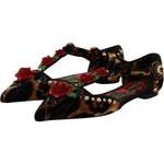 Dolce & Gabbana Floral Embellished Leopard T-Strap Sandals 1728,67345645728,Brown,Dolce & Gabbana,EU35/US4.5,Flat Shoes - Women - Shoes,Material: 100% Leather,New with tags,Women Dolce & Gabbana LA9956 - 35