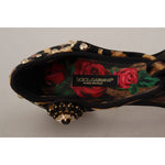 Dolce & Gabbana Floral Embellished Leopard T-Strap Sandals 1728,67345645728,Brown,Dolce & Gabbana,EU35/US4.5,Flat Shoes - Women - Shoes,Material: 100% Leather,New with tags,Women Dolce & Gabbana LA9956 - 35