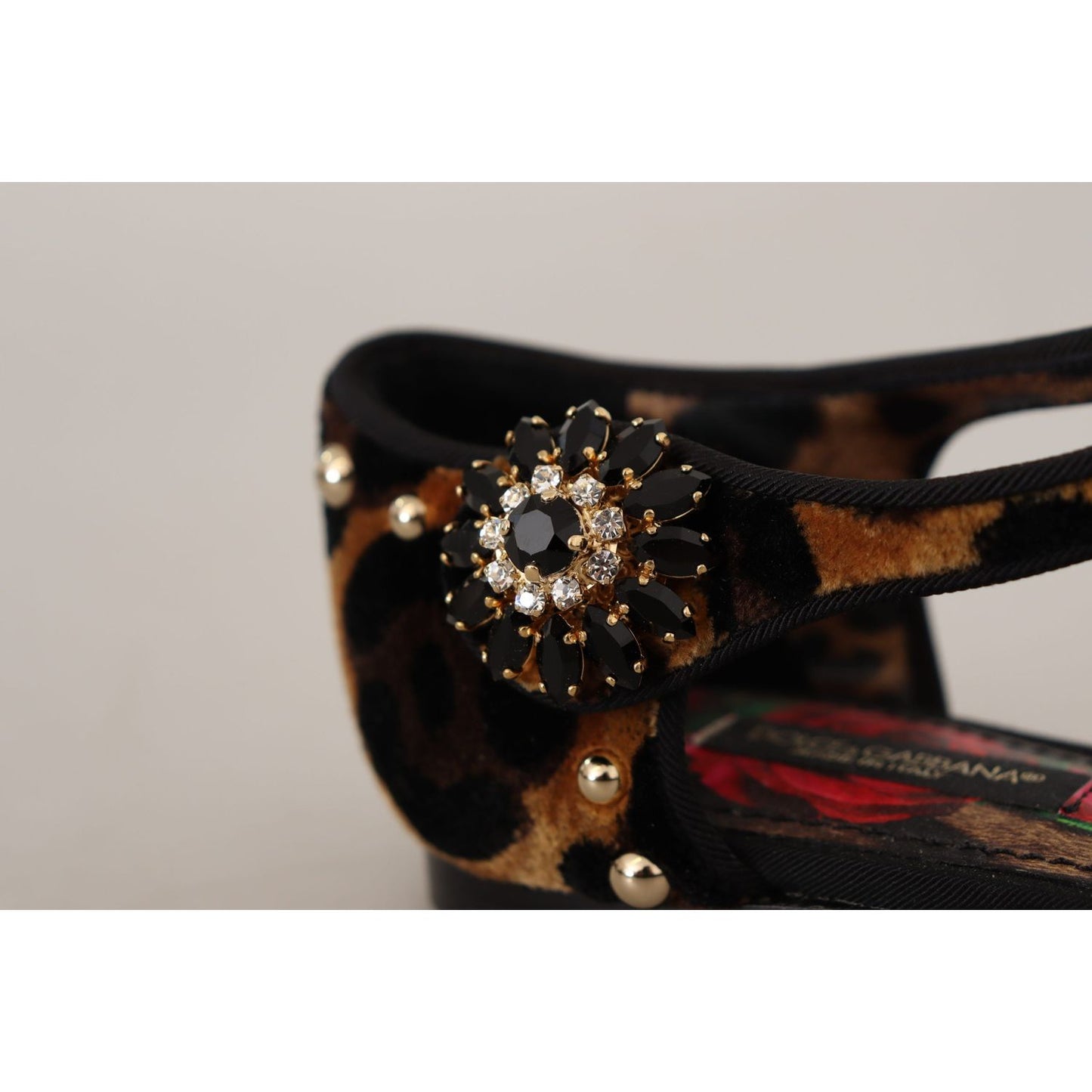Dolce & Gabbana Floral Embellished Leopard T-Strap Sandals 1728,67345645728,Brown,Dolce & Gabbana,EU35/US4.5,Flat Shoes - Women - Shoes,Material: 100% Leather,New with tags,Women Dolce & Gabbana LA9956 - 35