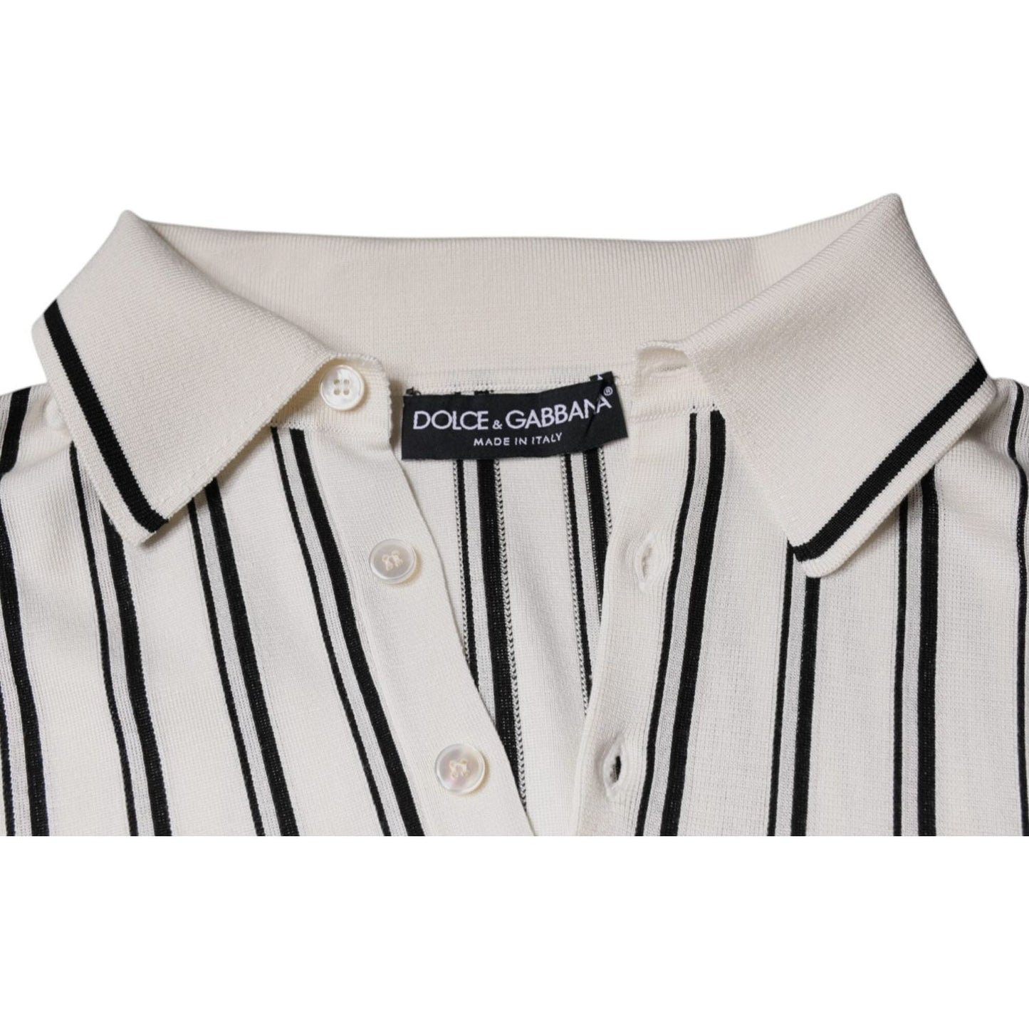 Dolce & Gabbana White Black Stripe Polo Short Sleeve T-shirt TSH86277-44