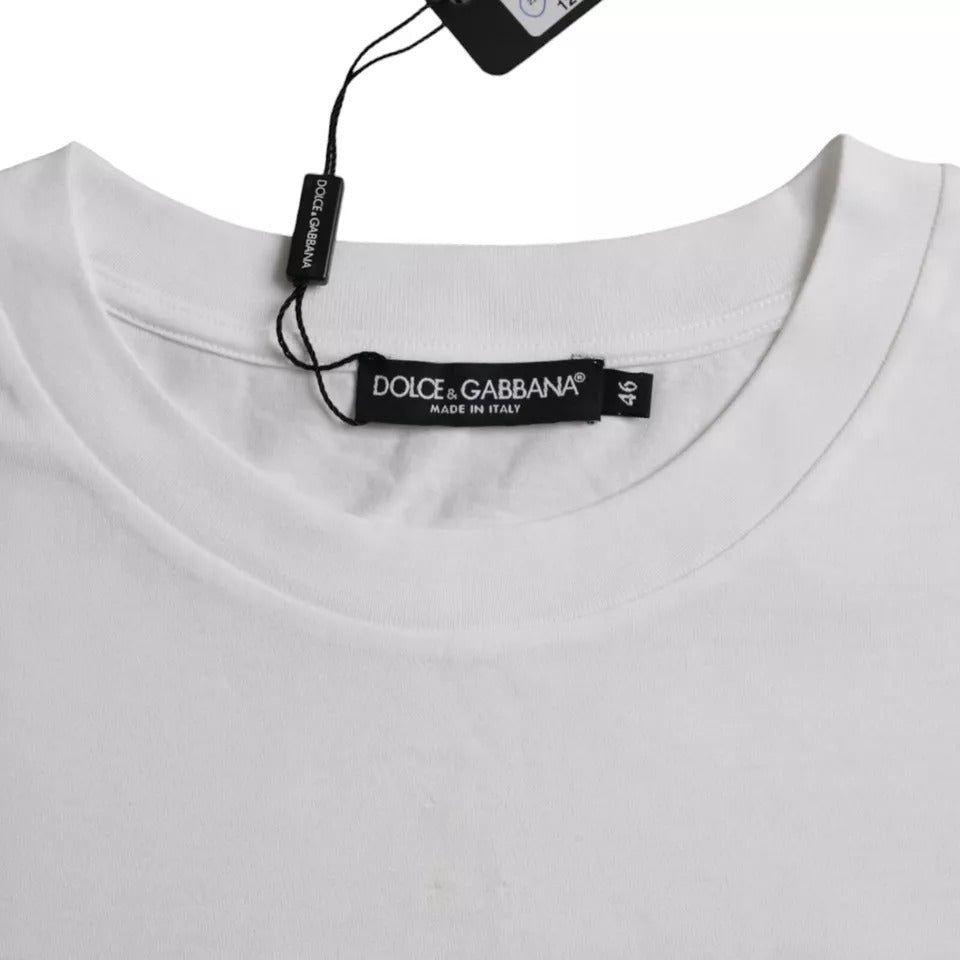 Dolce & Gabbana White Cotton Round Neck Short Sleeve T-shirt TSH86449-44