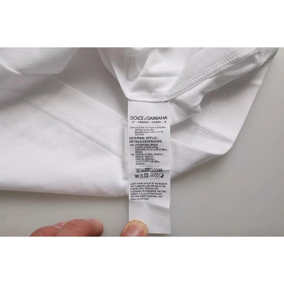 Dolce & Gabbana White Cotton Round Neck Short Sleeve T-shirt TSH86449-44