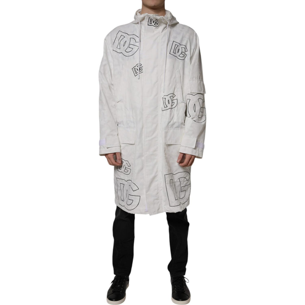Dolce & Gabbana White Hooded Parka Polyester Trench Coat Jacket JKT3854-56