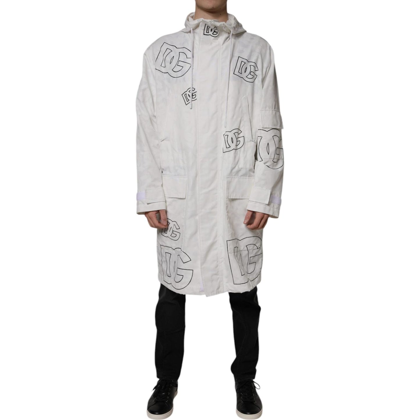 Dolce & Gabbana White Hooded Parka Polyester Trench Coat Jacket JKT3854-56
